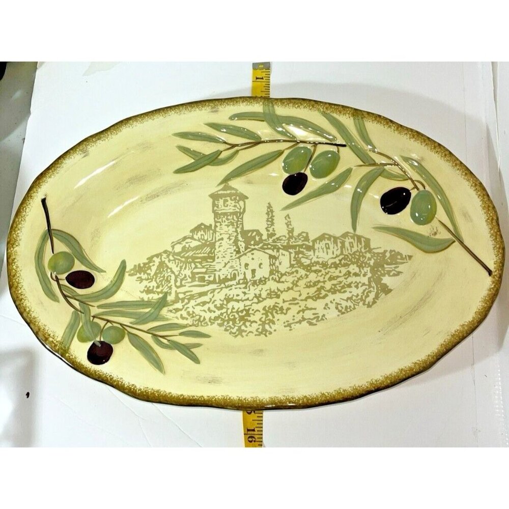 Celebration of First Press Vintage 18" Oval Olive Serving Platter by Clay Art